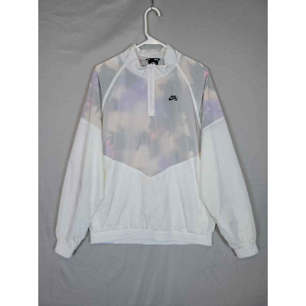 Nike SB Paradise Pullover Windbreaker Jacket Womens Medium White Floral 1/2 Zip